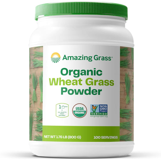 Amazing Grass Wheat Grass Powder: 100% Whole-Leaf Wheat Grass Powder for Energy, Detox & Immunity Support, Chlorophyll Providing Greens, 100 Servings