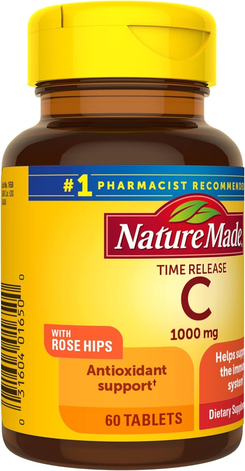 Nature Made Vitamin C 1000 mg with Rose Hips, Dietary Supplement for Immune Support, 60 Time Release Tablets, 60 Day Supply