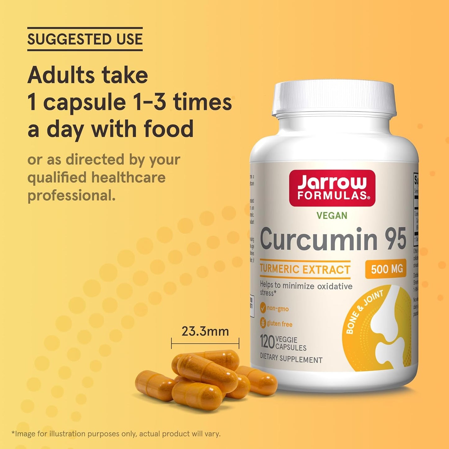 Jarrow Formulas Curcumin 95 500mg - Up to 120 Servings (Veggie Caps) - Turmeric Curcumin Extract for Antioxidant Support - Bone & Joint Dietary Supplement - Minimize Oxidative Stress - Vegan - Non-GMO