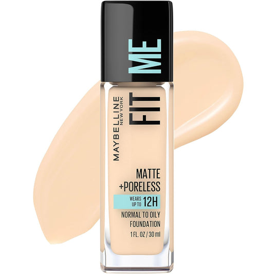 Maybelline Fit Me Matte + Poreless Liquid Oil-Free Foundation Makeup, Light Beige, 1 Count (Packaging May Vary)