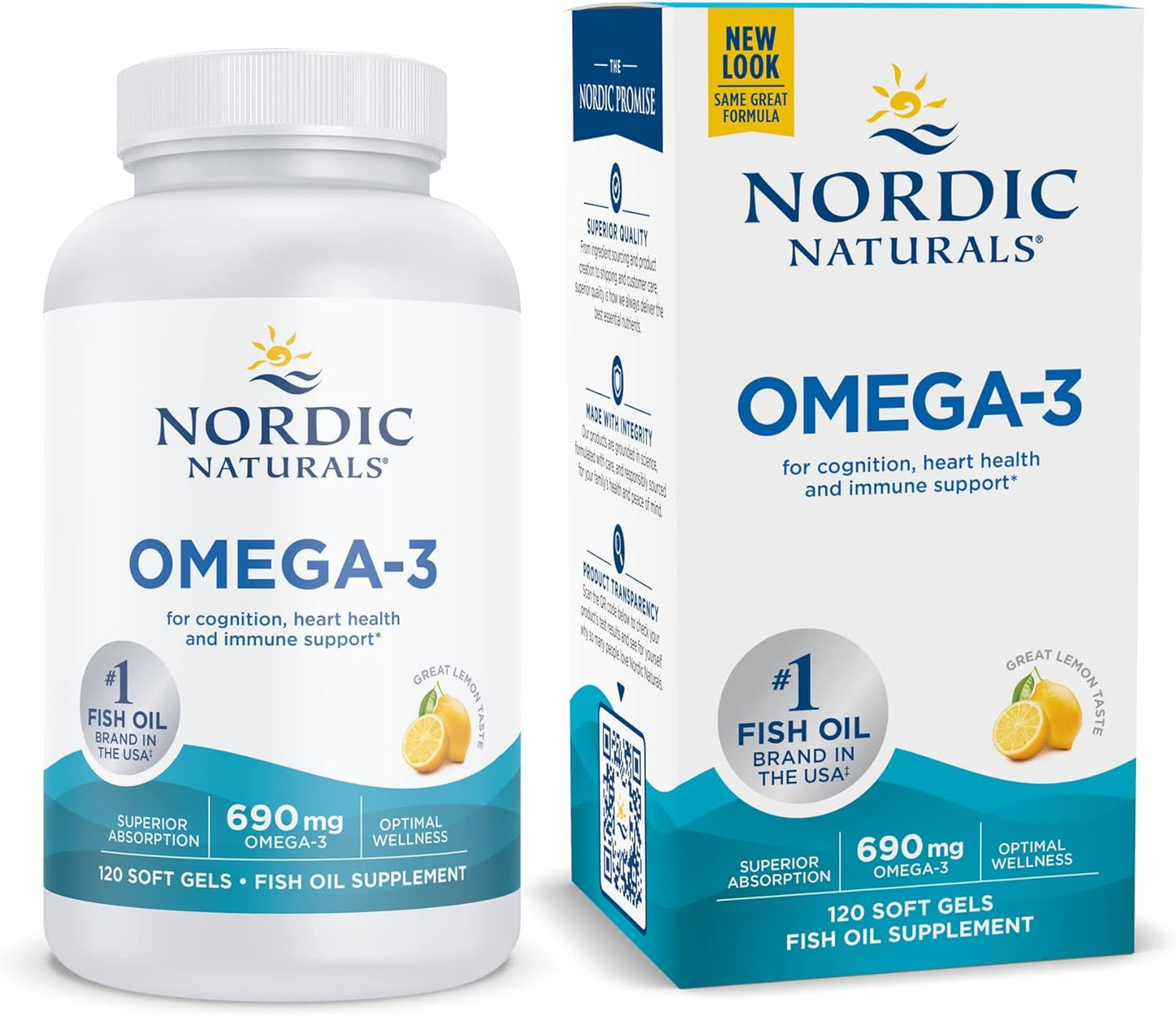 Nordic Naturals Omega-3, Lemon Flavor - 120 Soft Gels - 690 mg Omega-3 - Fish Oil - EPA & DHA - Immune Support, Brain & Heart Health, Optimal Wellness - Non-GMO - 60 Servings