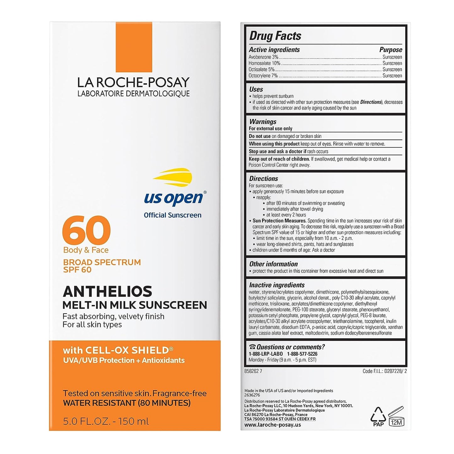 La Roche-Posay Anthelios Melt-In Milk Body & Face Sunscreen SPF 60, Oil Free Sunscreen for Sensitive Skin, Sport Sunscreen Lotion, Sun Protection & Sun Skin Care, Oxybenzone Free