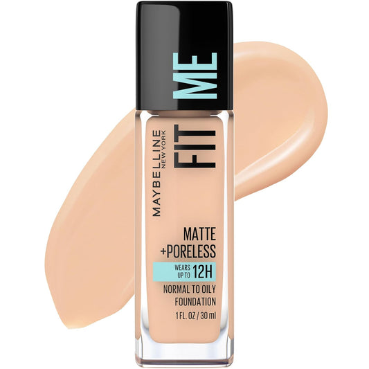 Maybelline Fit Me Matte + Poreless Liquid Oil-Free Foundation Makeup, Nude Beige, 1 Count (Packaging May Vary)