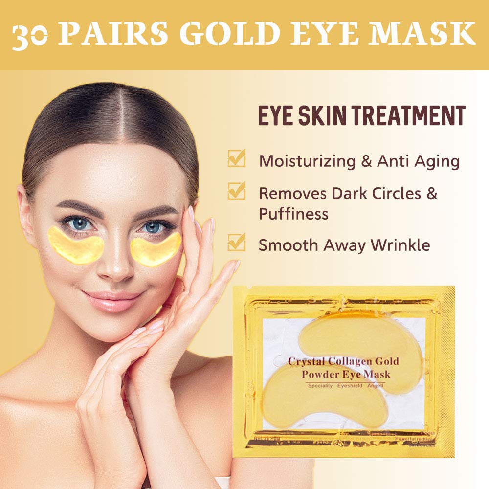 30 Pairs Under Eye Collagen Patches, Gold Moisturizing Under Eye Mask, Under Eye Gel Pads for dark circles and puffiness