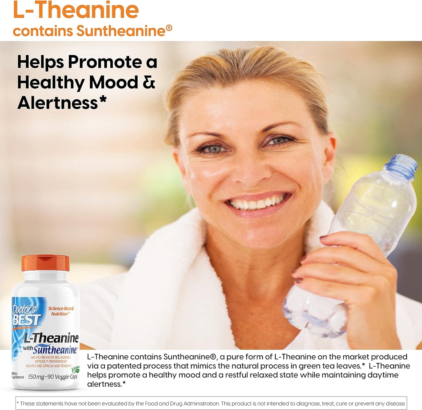 Doctor's Best L-Theanine Contains Suntheanine, Helps Reduce Stress & Sleep, Non-GMO, Gluten Free, Vegan, 150 mg (DRB-00197), 90 Count