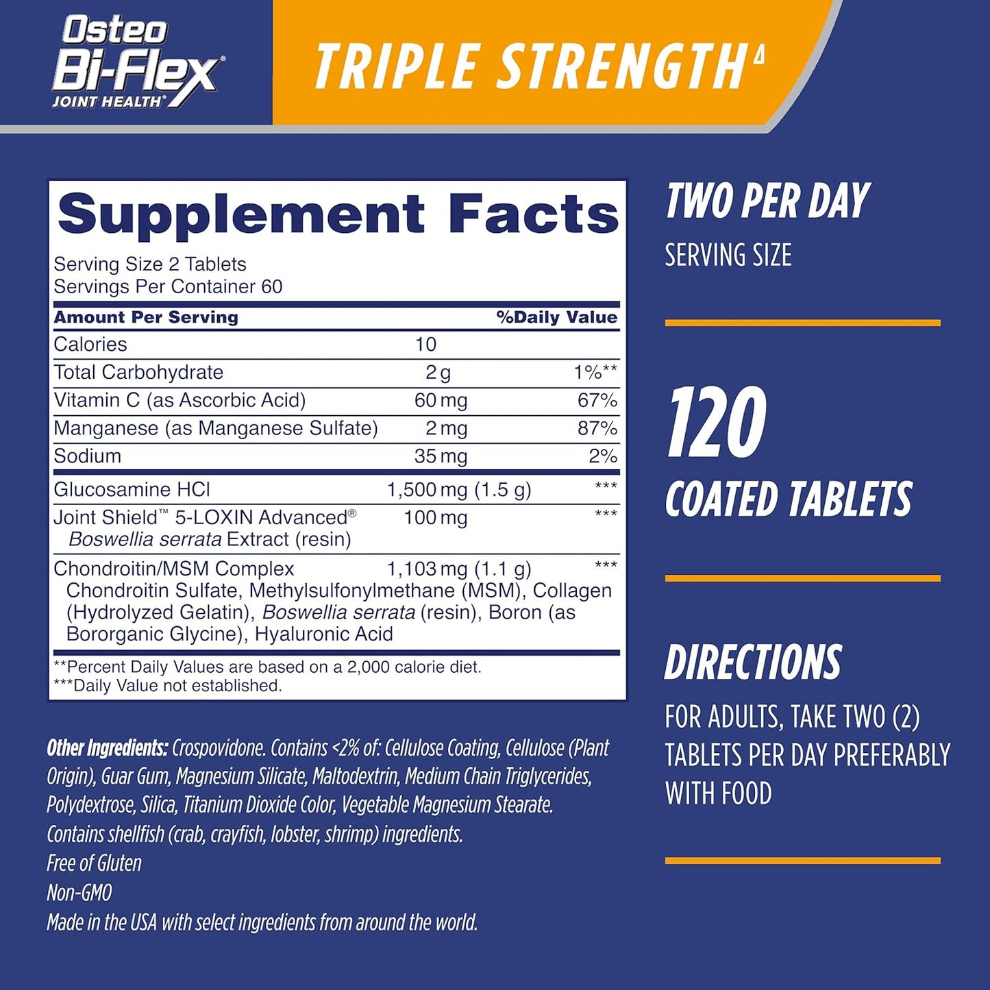 Osteo Bi-Flex Triple Strength(5), Glucosamine Chondroitin with Vitamin C Joint Health Supplement, Coated Tablets, 120 Count