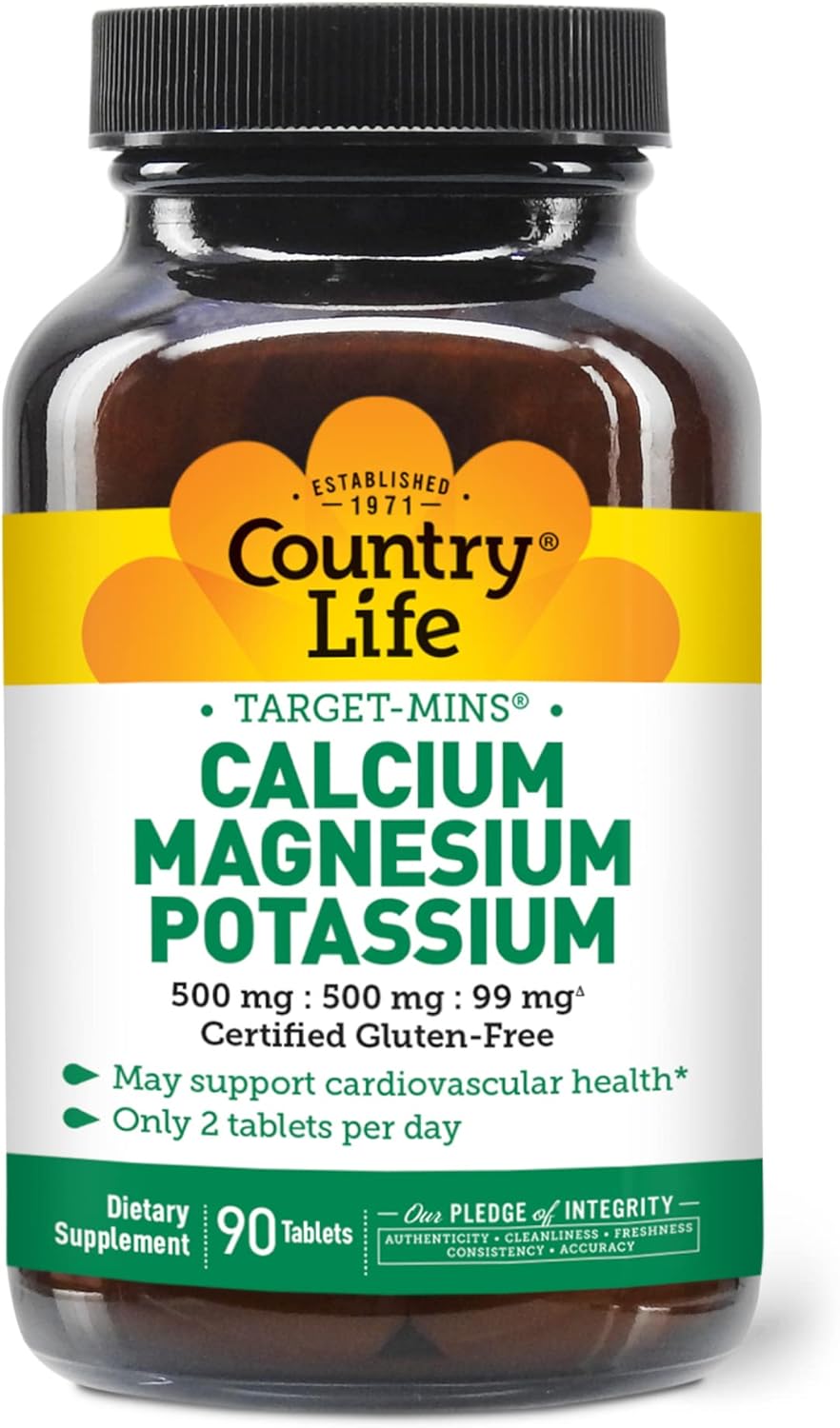 Country Life, Target-Mins Calcium Magnesium Potassium, Support Health, Daily Supplement, 90 ct