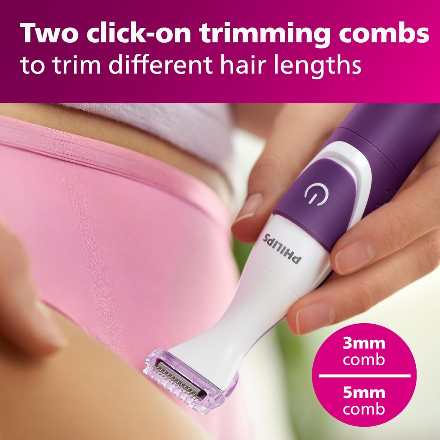 Philips Beauty Bikini Genie Cordless Trimmer for Bikini Line Hair Removal, with Shaving Head and Comb, BRT383/50