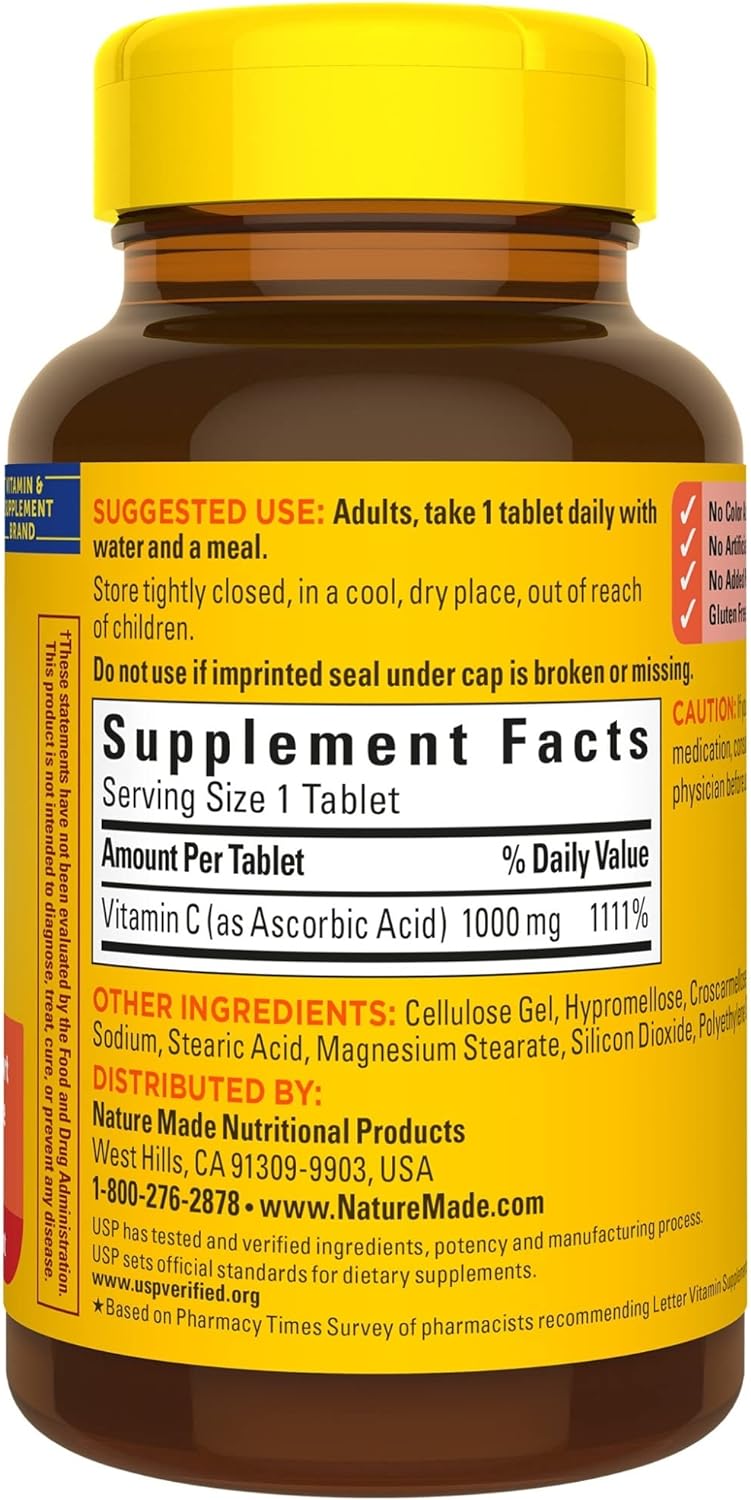 Nature Made Extra Strength Vitamin C 1000 mg, Dietary Supplement for Immune Support, 100 Tablets, 100 Day Supply