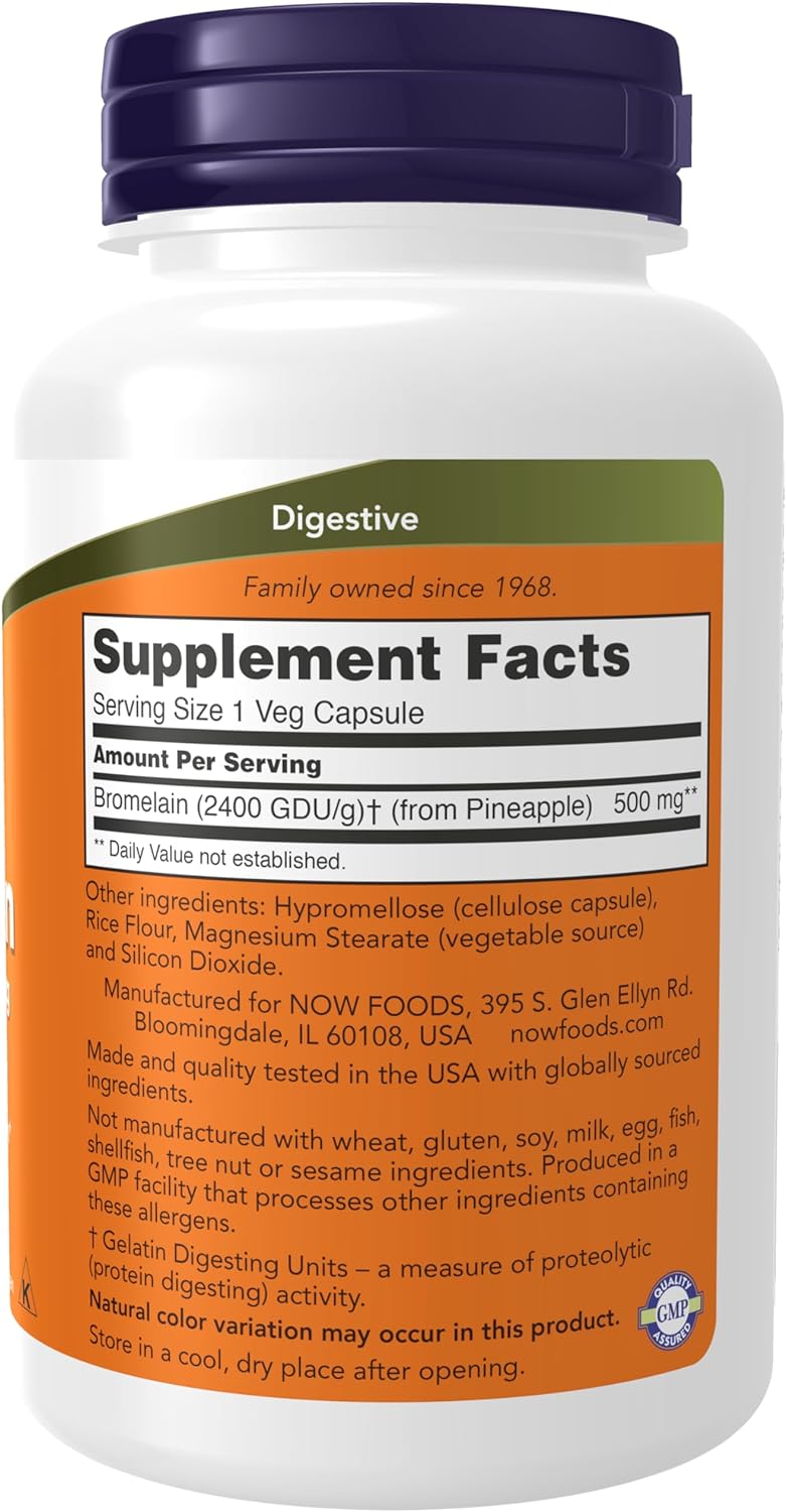 NOW Supplements, Bromelain (Natural Proteolytic Enzyme) 2,400 GDU/g - 500 mg, Natural Proteolytic Enzyme*, 120 Veg Capsules