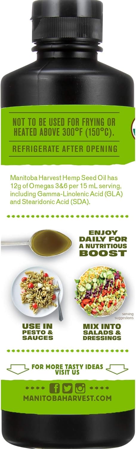 Manitoba Harvest Organic Hemp Oil, Cold Pressed, 12g of Omegas 3&6 Per Serving, Non-GMO, 8.45 Fl Oz