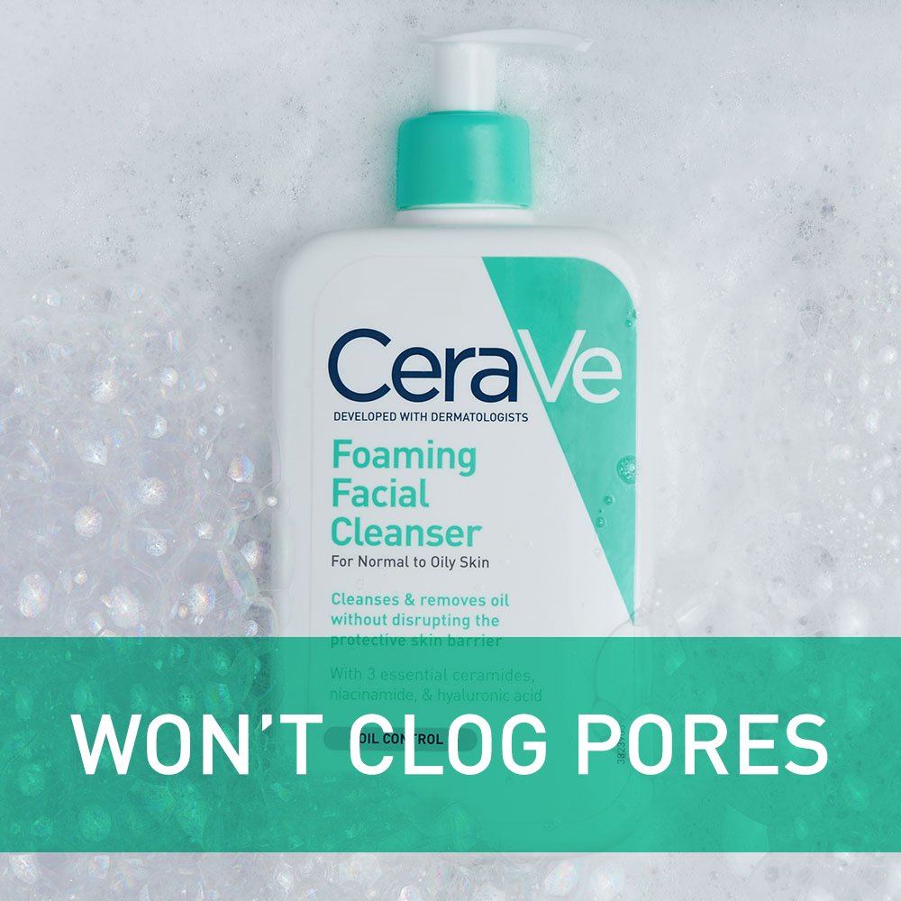 CeraVe Foaming Facial Cleanser | Daily Face Wash for Oily Skin with Hyaluronic Acid, Ceramides, and Niacinamide| Fragrance Free Paraben Free | 16 Fluid Ounce