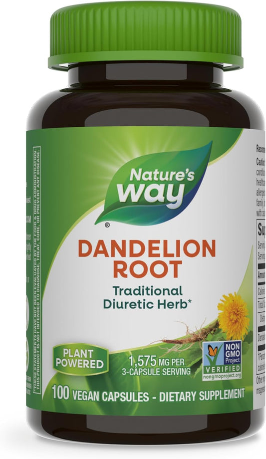 Nature's Way Dandelion Root, Traditional Diuretic Herb*, Vegan, 100 Capsules (Packaging May Vary)