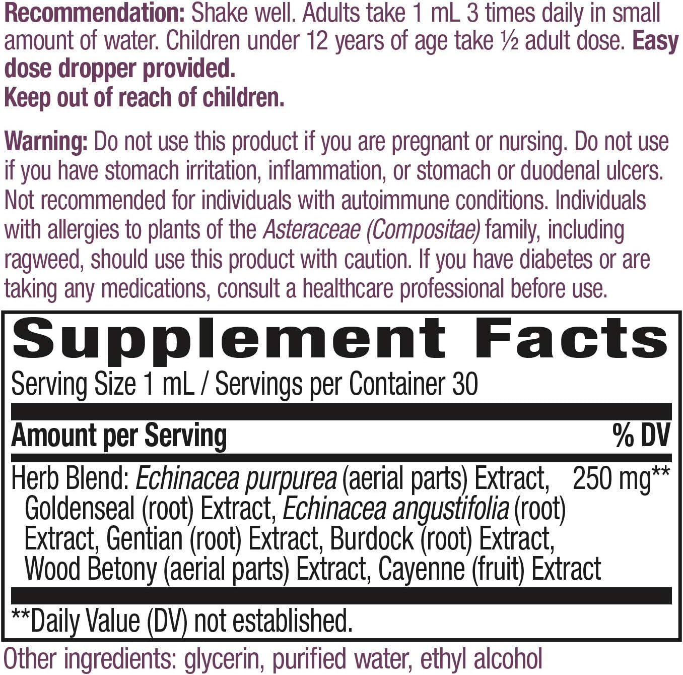 Nature's Way Premium Formula Echinacea-Goldenseal, 250 mg per serving, 99.9% Alcohol-Free, 1.01 Oz.