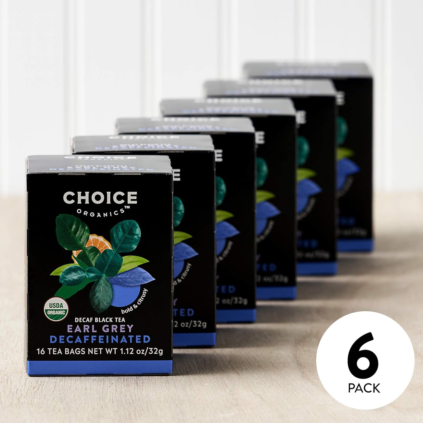 Choice Organics - Organic Decaffeinated Earl Grey Tea (6 Pack) - With Bergamot - Fair Trade - Compostable - 96 Organic Black Tea Bags