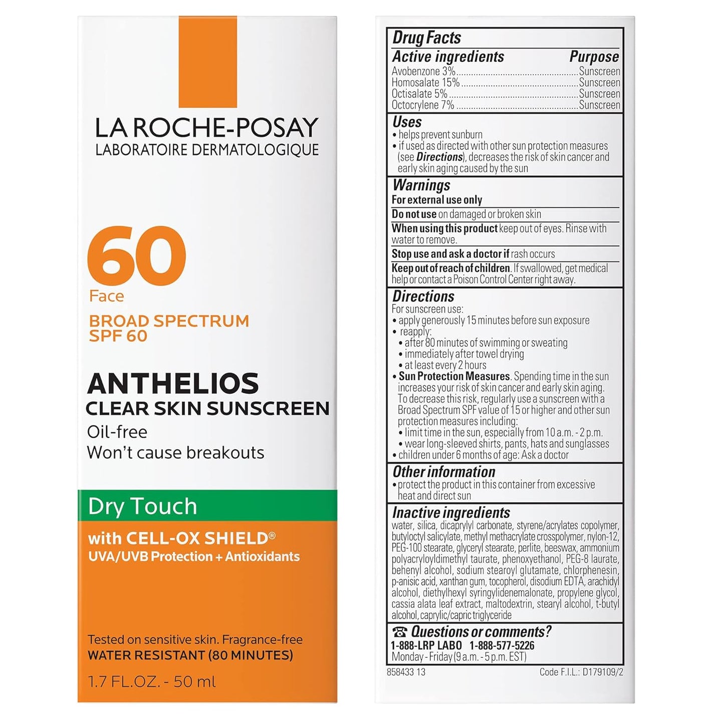 La Roche-Posay Anthelios Clear Skin Dry Touch Sunscreen SPF 60, Oil Free Face Sunscreen for Acne Prone Skin, Won't Cause Breakouts