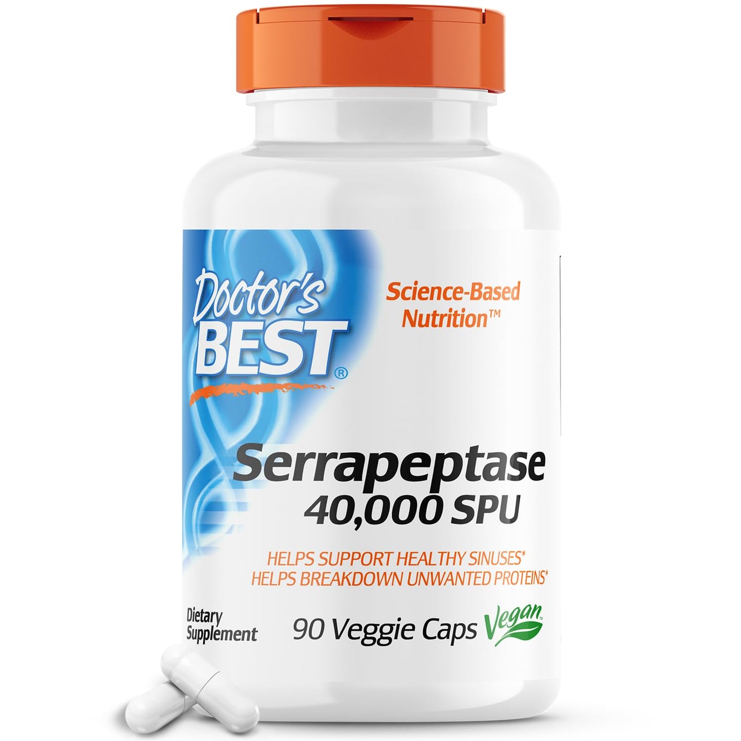 Doctor's Best Serrapeptase, Non-GMO, Vegan, Gluten Free, Supports Healthy Sinuses, 40,000 SPU, 90 Count (Pack of 1)