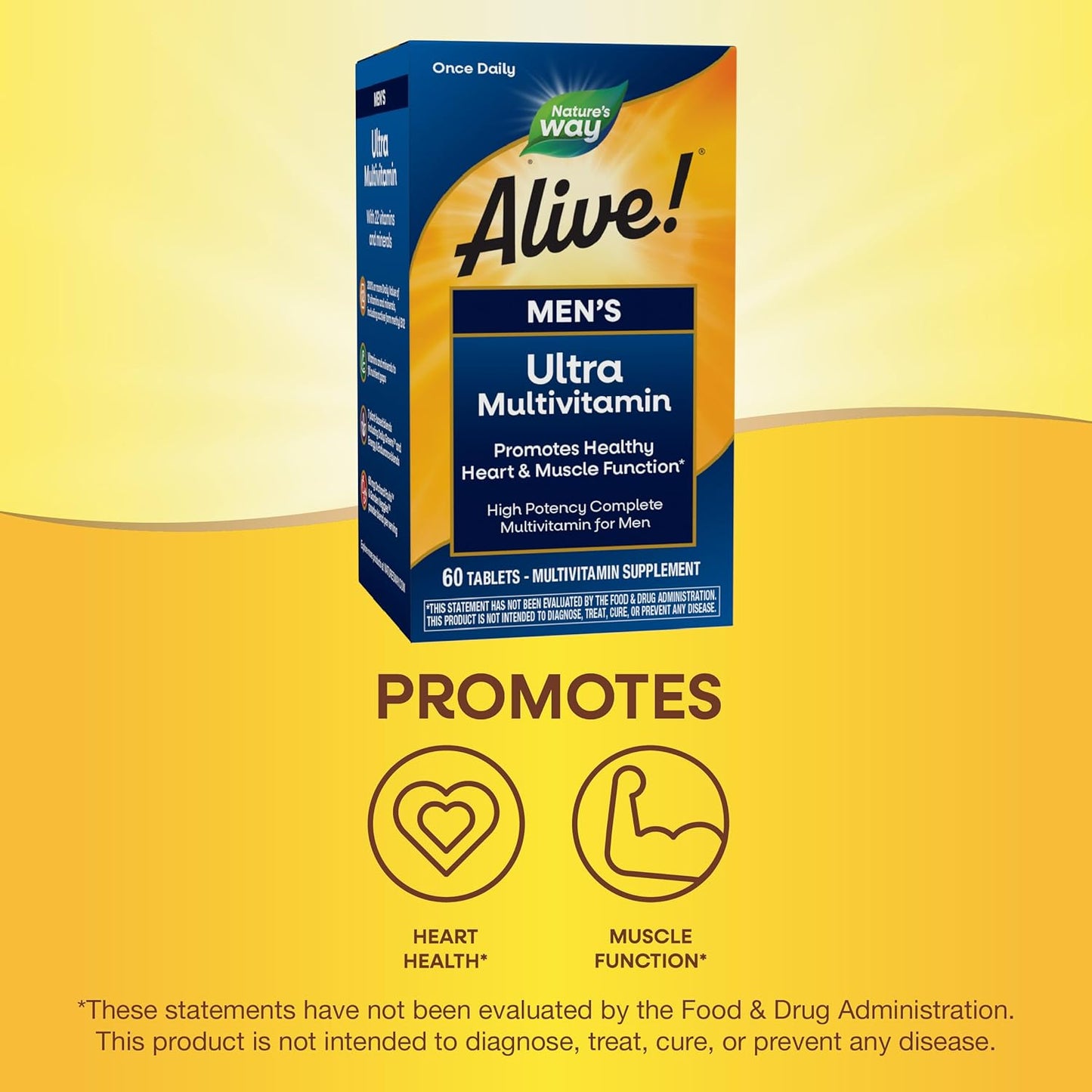 Nature's Way Alive! Men's Daily Ultra Multivitamin, High Potency Formula, Promotes Healthy Heart & Muscle Function*, Gluten Free, 60 Tablets (Packaging May Vary)