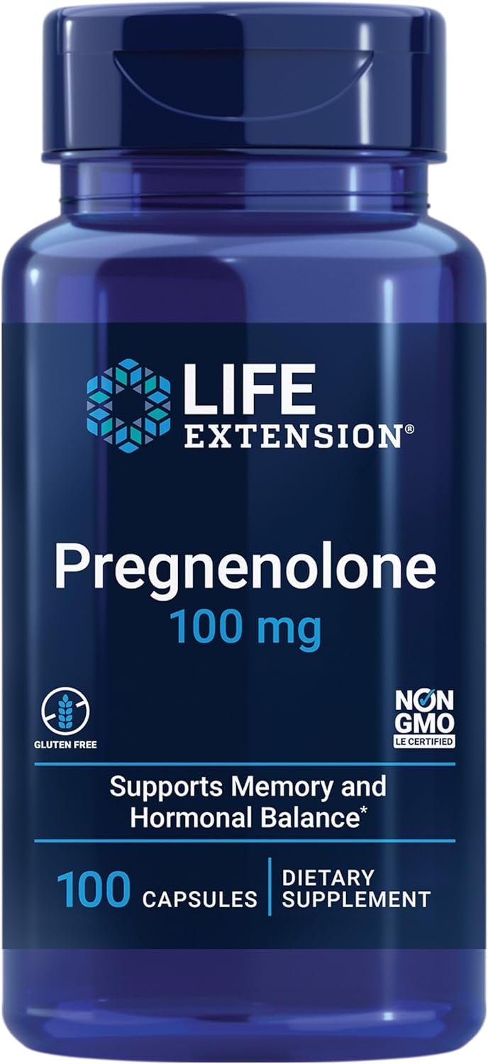 Life Extension Pregnenolone - Hormone Balance Supplement for Healthy Hormone Levels, 100 mg - Hormone Balance, Memory, Focus, Cognitive Health - Gluten-Free, Non-GMO, 100 Capsules