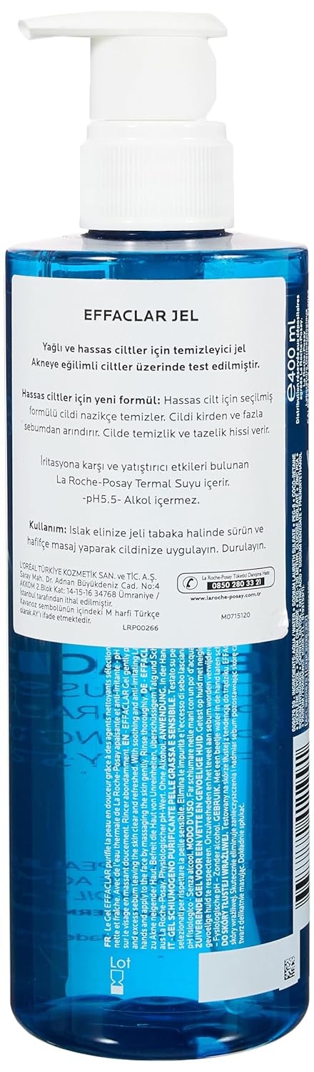 La Roche-Posay Effaclar Purifying Foaming Gel Cleanser for Oily Skin, Alcohol Free Acne Face Wash, Oil Absorbing Deep Pore Cleanser, Oil Free, Light Scent and Safe for Sensitive Skin