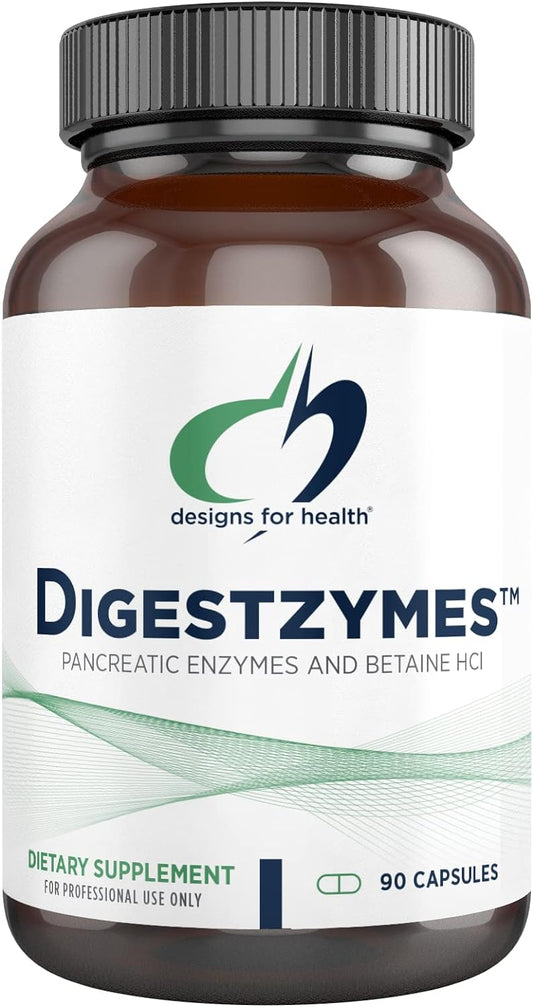 Designs for Health Digestzymes - Digestive Enzymes + Betaine Hydrochloride for Gas & Bloating Relief - Pepsin, Ox Bile, Lactase Enzyme & Lipase Enzymes for Digestion (90 Capsules)