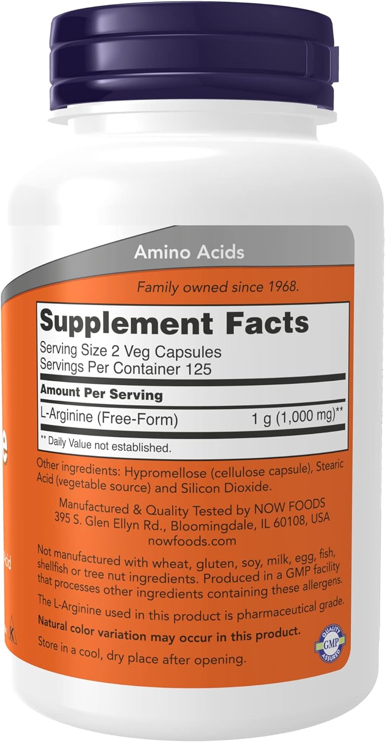 NOW Supplements, L-Arginine 500 mg, Nitric Oxide Precursor*, Amino Acid, 250 Veg Capsules