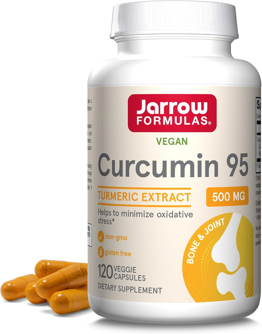 Jarrow Formulas Curcumin 95 500mg - Up to 120 Servings (Veggie Caps) - Turmeric Curcumin Extract for Antioxidant Support - Bone & Joint Dietary Supplement - Minimize Oxidative Stress - Vegan - Non-GMO