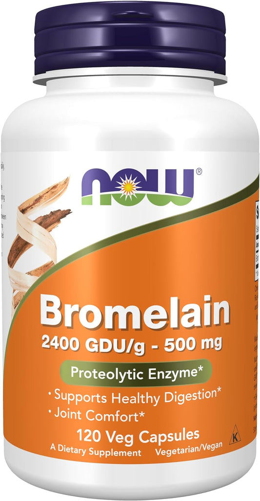 NOW Supplements, Bromelain (Natural Proteolytic Enzyme) 2,400 GDU/g - 500 mg, Natural Proteolytic Enzyme*, 120 Veg Capsules