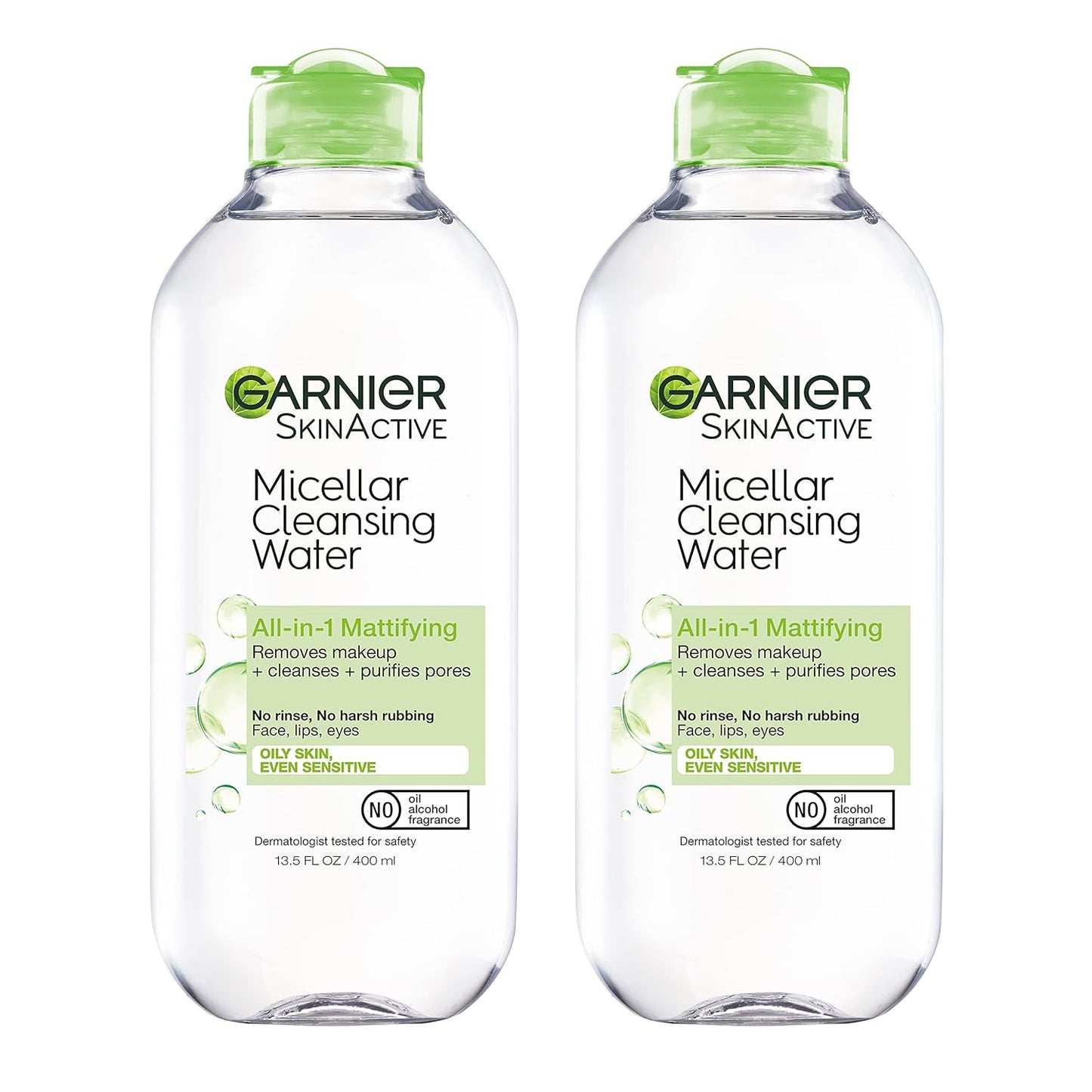 Garnier Micellar Water for Oily Skin, Facial Cleanser & Makeup Remover, 13.5 Fl Oz (400mL) 2 Count (Packaging May Vary)