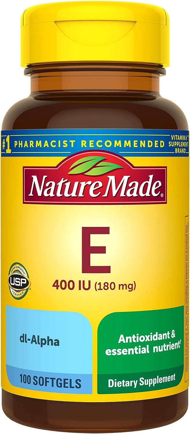 Nature Made Vitamin E 180 mg (400 IU) dl-Alpha, Dietary Supplement for Antioxidant Support, 100 Softgels, 100 Day Supply