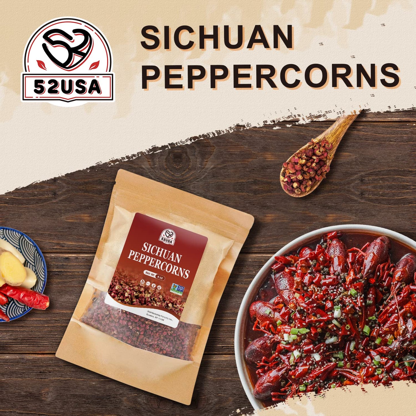 52USA Szechuan Peppercorns(4OZ), Sichuan Red Peppercorns, Tingly Numbness Whole Szechuan Peppercorns, Key Ingredients for Mapo Tofu and Scihuan Dishes