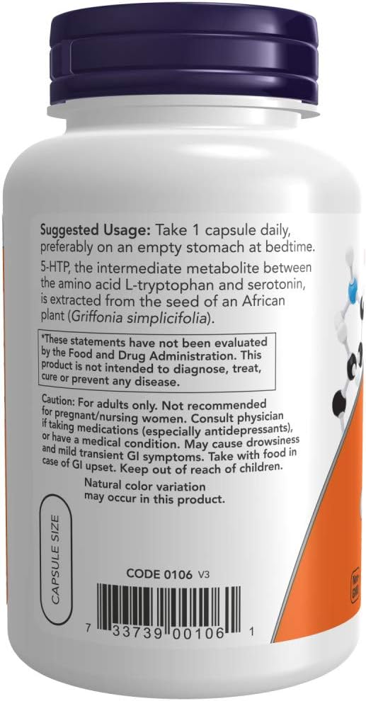 NOW Supplements 5-HTP (5-hidroxitriptofano) 100 mg, supports Neurotransmitter *, 120 vegan capsules