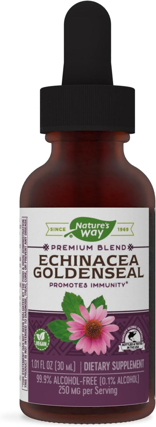 Nature's Way Premium Formula Echinacea-Goldenseal, 250 mg per serving, 99.9% Alcohol-Free, 1.01 Oz.