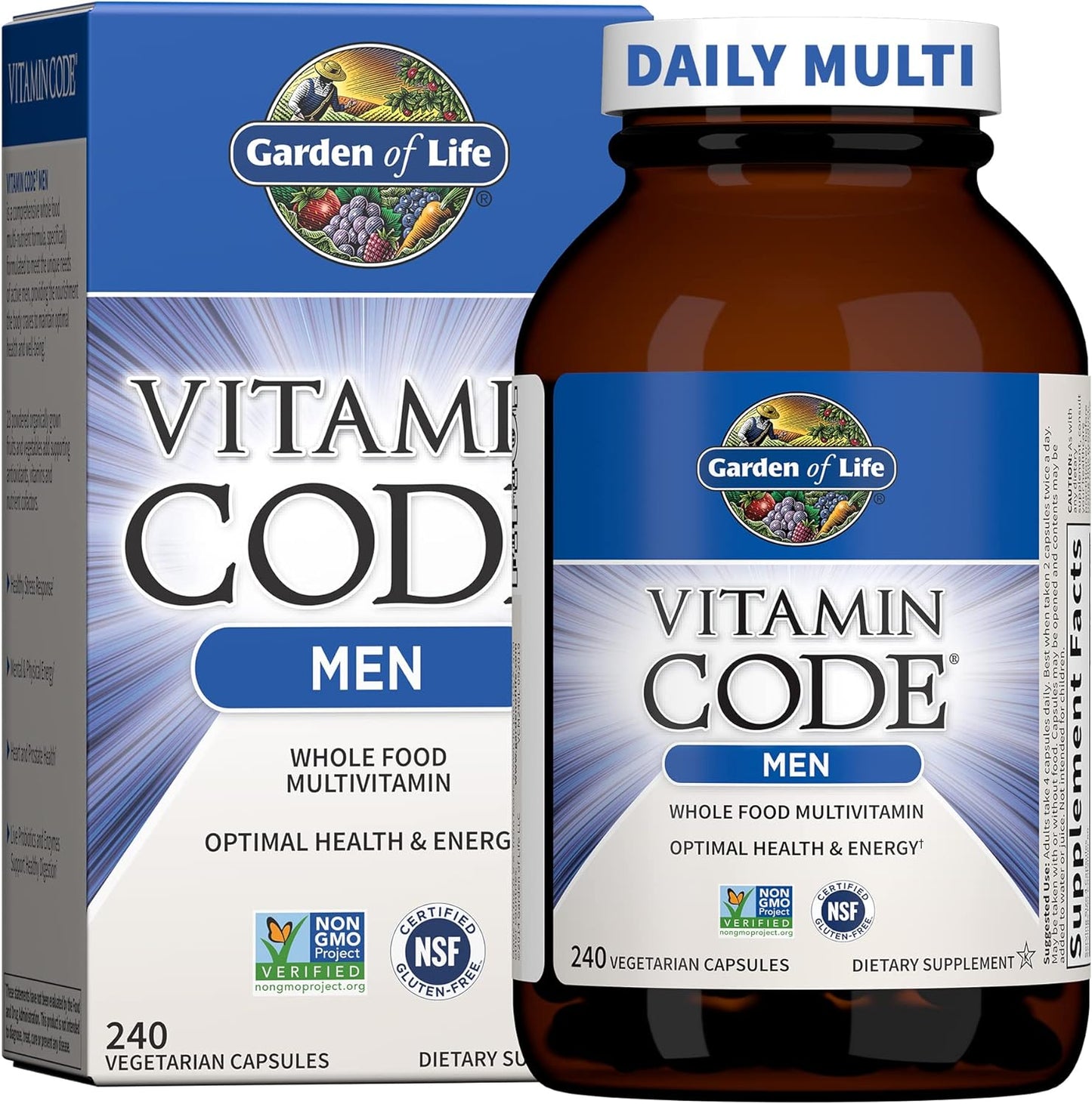 Garden Of Life Multivitamin for Men - Vitamin Code Men's Raw Whole Food Vitamin Supplement with Probiotics, Vegetarian, 240 Capsules