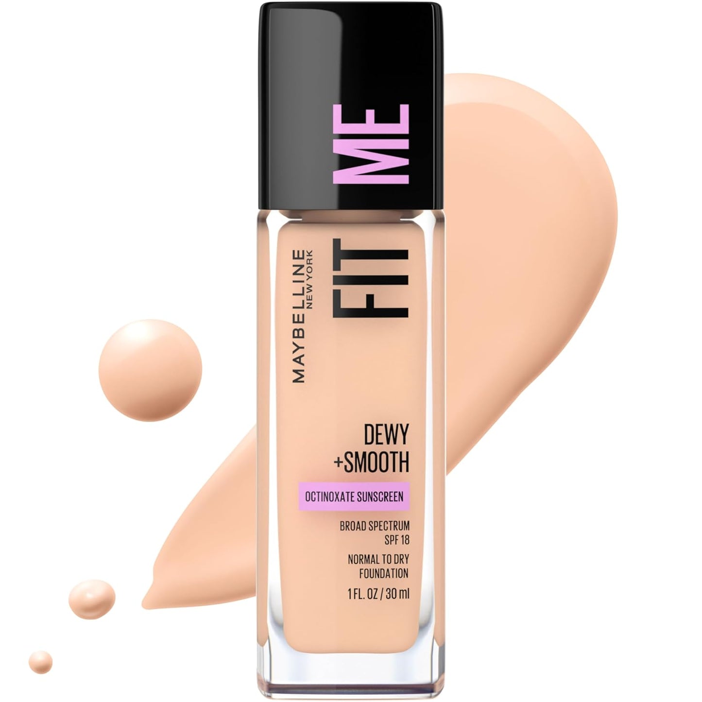 Maybelline Fit Me Dewy + Smooth Liquid Foundation Makeup, Ivory, 1 Count (Packaging May Vary)