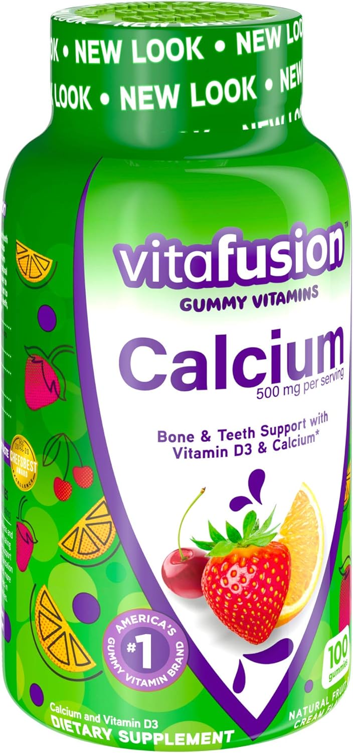 vitafusion Chewable Calcium Gummy Vitamins for Bone and Teeth Support, Fruit and Cream Flavored, America’s Number 1 Gummy Vitamin Brand, 50 Day Supply, 100 Count