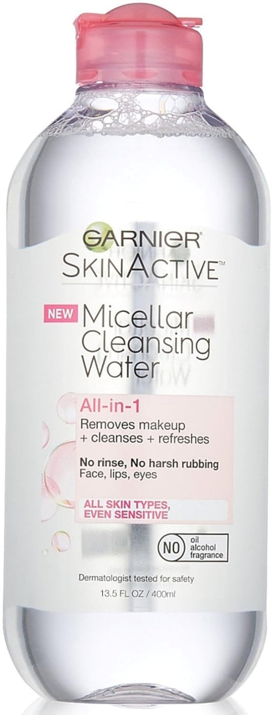 Garnier SkinActive Micellar Water for All Skin Types, Facial Cleanser & Makeup Remover, 13.5 Fl Oz (400mL), 1 Count (Packaging May Vary)