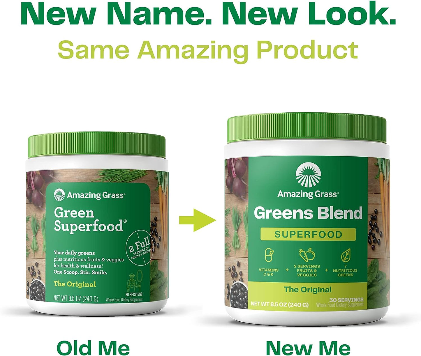 Amazing Grass Greens Blend Superfood: Super Greens Powder Smoothie Mix for Boost Energy ,with Organic Spirulina, Chlorella, Beet Root Powder, Digestive Enzymes & Probiotics, Original, 60 Servings