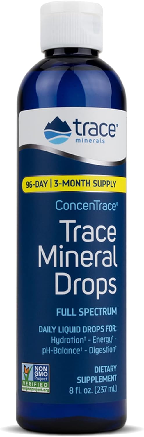 Trace Minerals ConcenTrace Drops | Full Spectrum Minerals | Ionic Liquid Magnesium, Chloride, Potassium | Low Sodium | Energy, Electrolytes, Hydration | 96 Day Supply, 8 fl oz (Pack of 1)