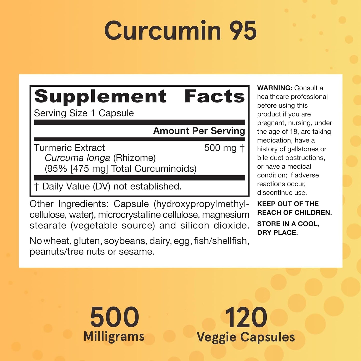 Jarrow Formulas Curcumin 95 500mg - Up to 120 Servings (Veggie Caps) - Turmeric Curcumin Extract for Antioxidant Support - Bone & Joint Dietary Supplement - Minimize Oxidative Stress - Vegan - Non-GMO