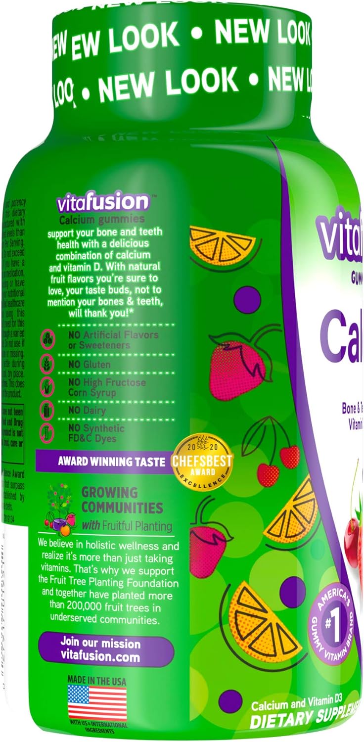 vitafusion Chewable Calcium Gummy Vitamins for Bone and Teeth Support, Fruit and Cream Flavored, America’s Number 1 Gummy Vitamin Brand, 50 Day Supply, 100 Count