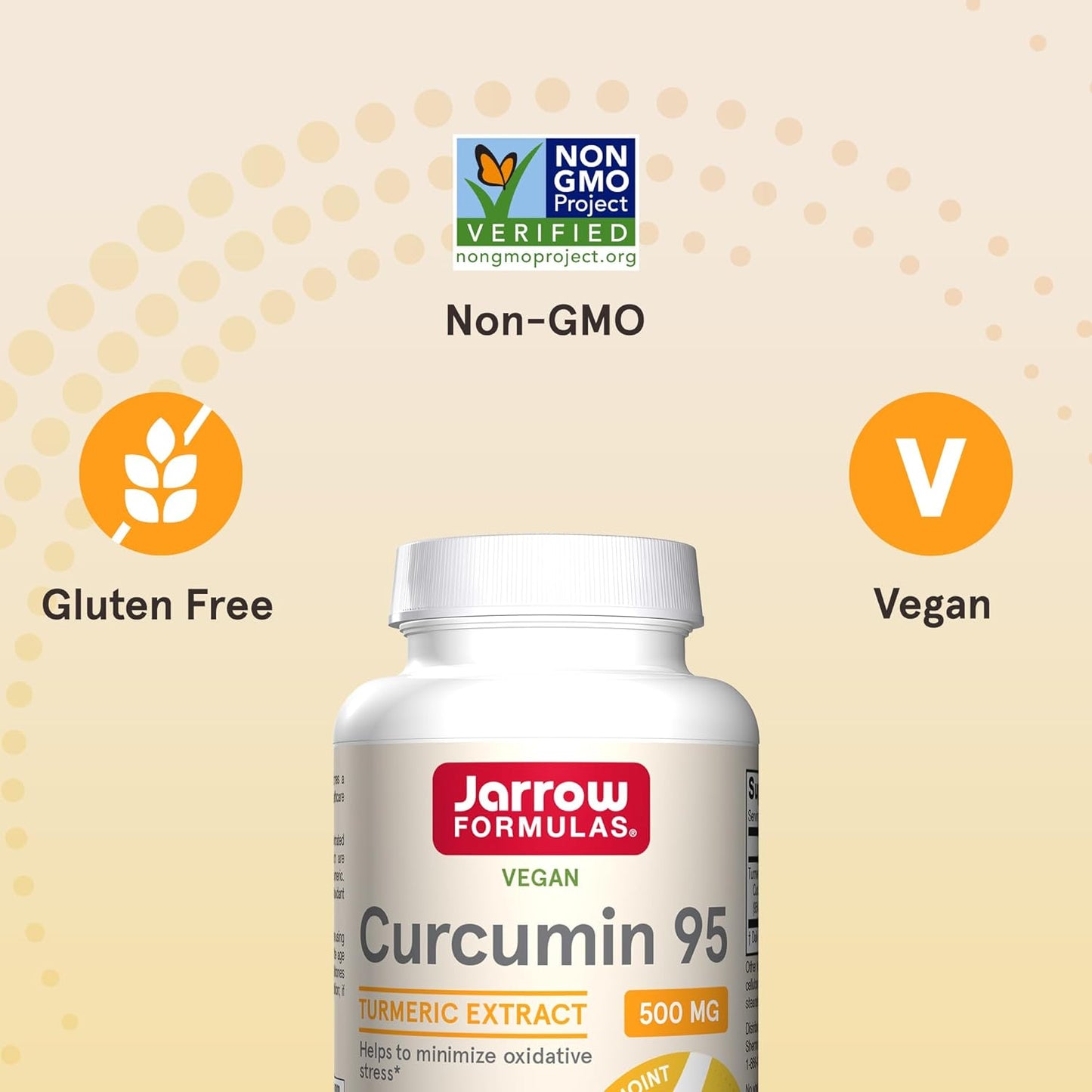 Jarrow Formulas Curcumin 95 500mg - Up to 120 Servings (Veggie Caps) - Turmeric Curcumin Extract for Antioxidant Support - Bone & Joint Dietary Supplement - Minimize Oxidative Stress - Vegan - Non-GMO