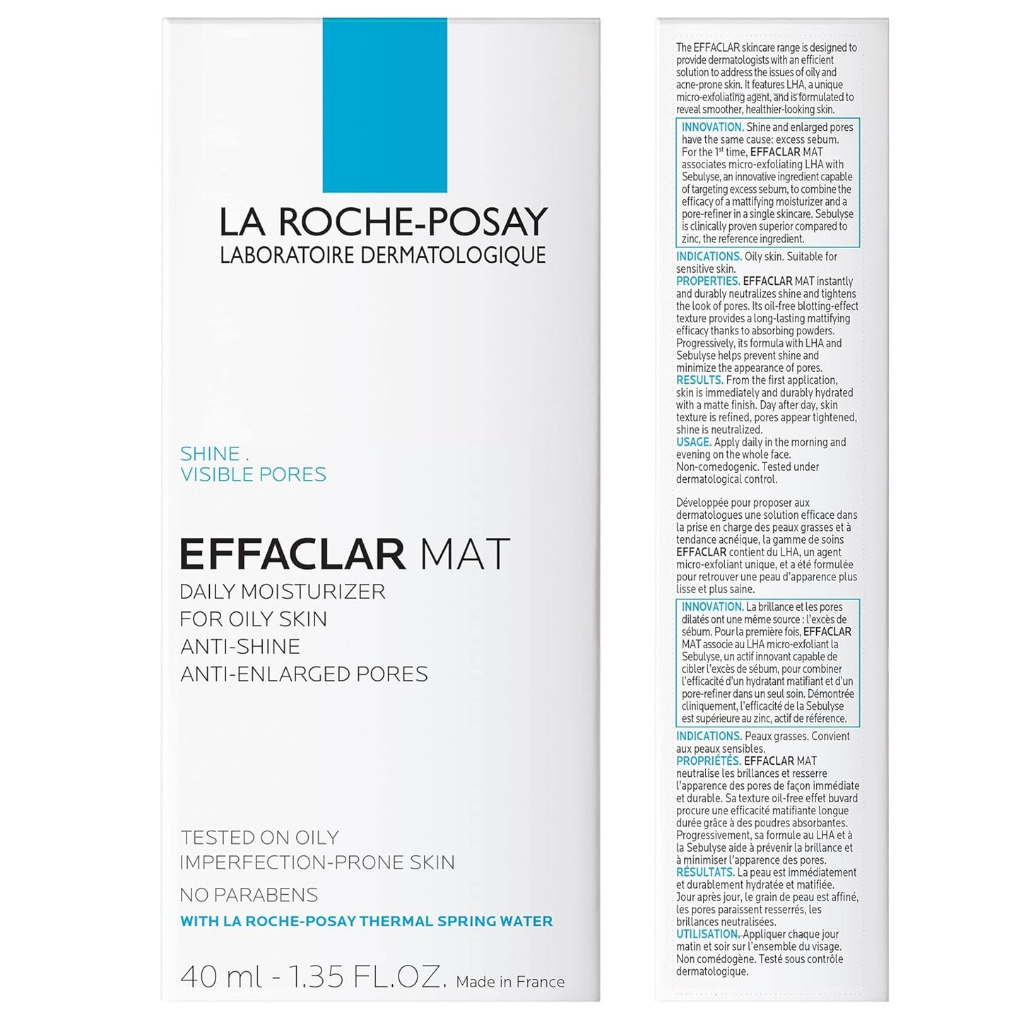 La Roche-Posay Effaclar Mat | Daily Moisturizer For Oily Skin | Visibly Reduces The Look Of Pores | Oil-Free Mattifying Moisturizer | Smooths Skin Texture | Non-Comedogenic & Dermatologist Tested