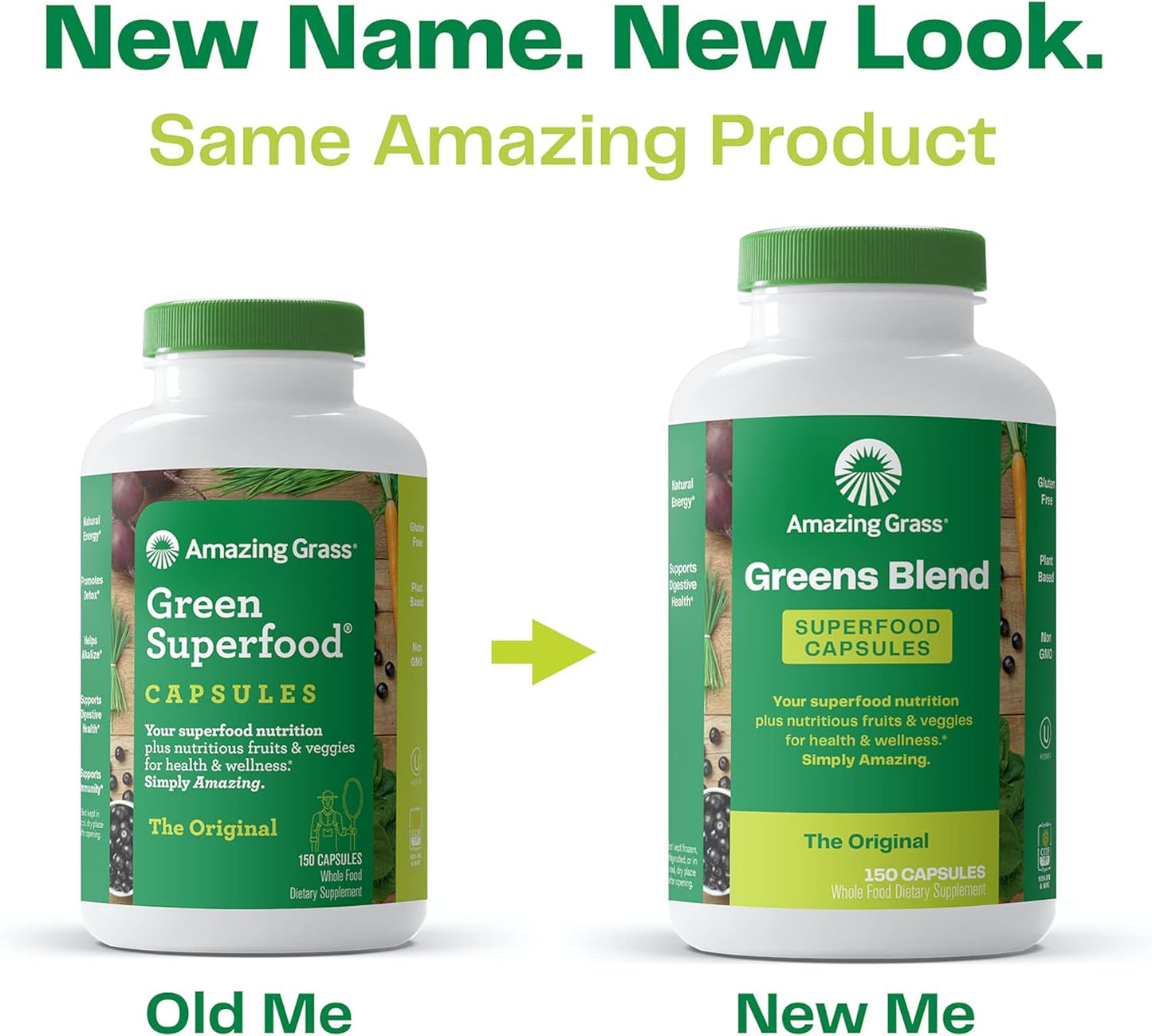 Amazing Grass Greens Blend Superfood Capsules: Super Greens with Organic Spirulina, Chlorella, Beet Root Powder, Digestive Enzymes & Probiotics, 150 Capsules (Packaging May Vary)