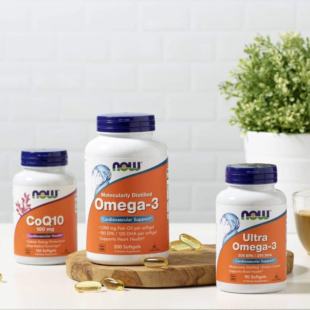 NOW Supplements, Omega-3 180 EPA / 120 DHA, Molecularly Distilled, Cardiovascular Support*, 200 Softgels