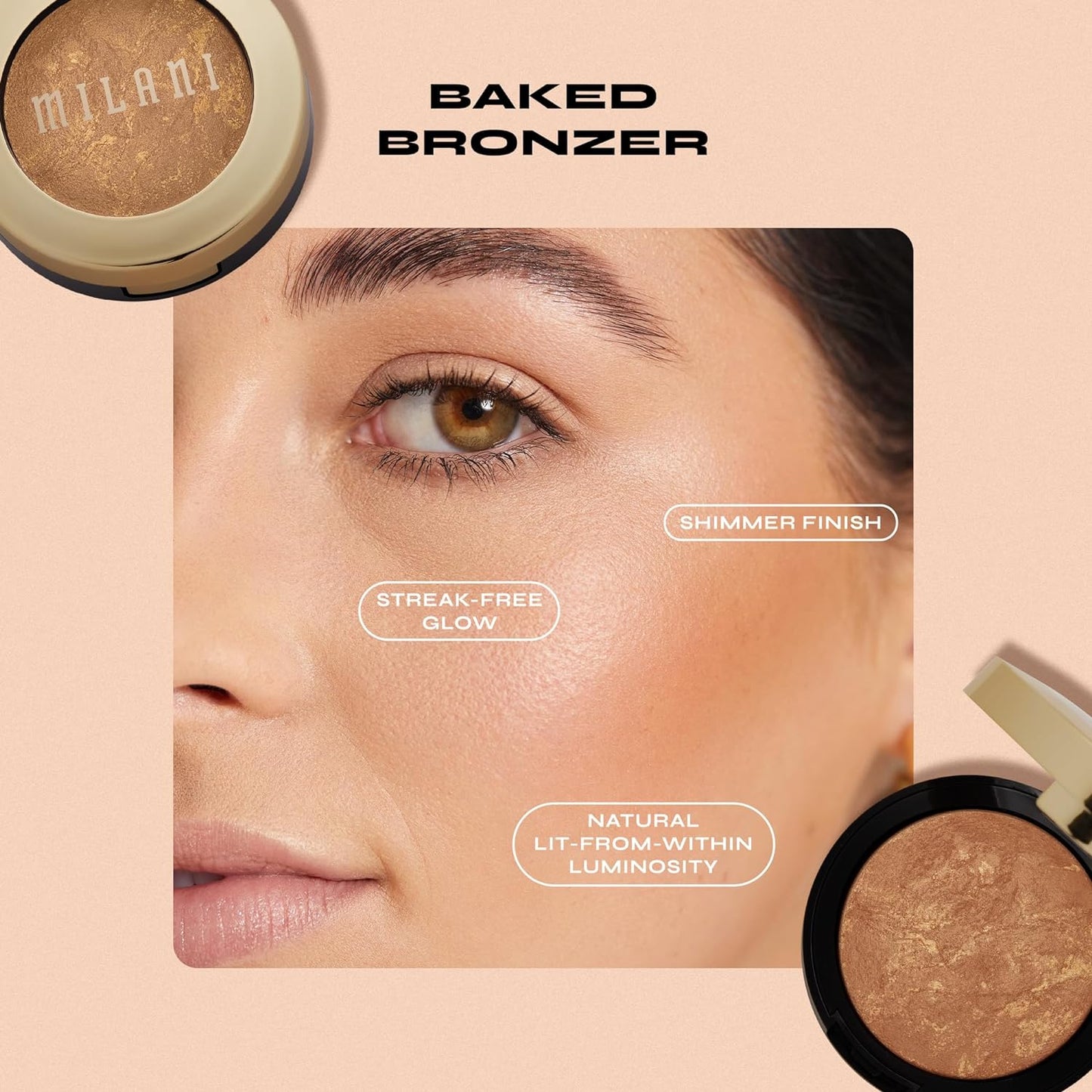 Milani Baked Bronzer - Glow, Cruelty-Free Shimmer Bronzing Powder to Use For Contour Makeup, Highlighters Makeup, Bronzer Makeup, 0.25 Ounce