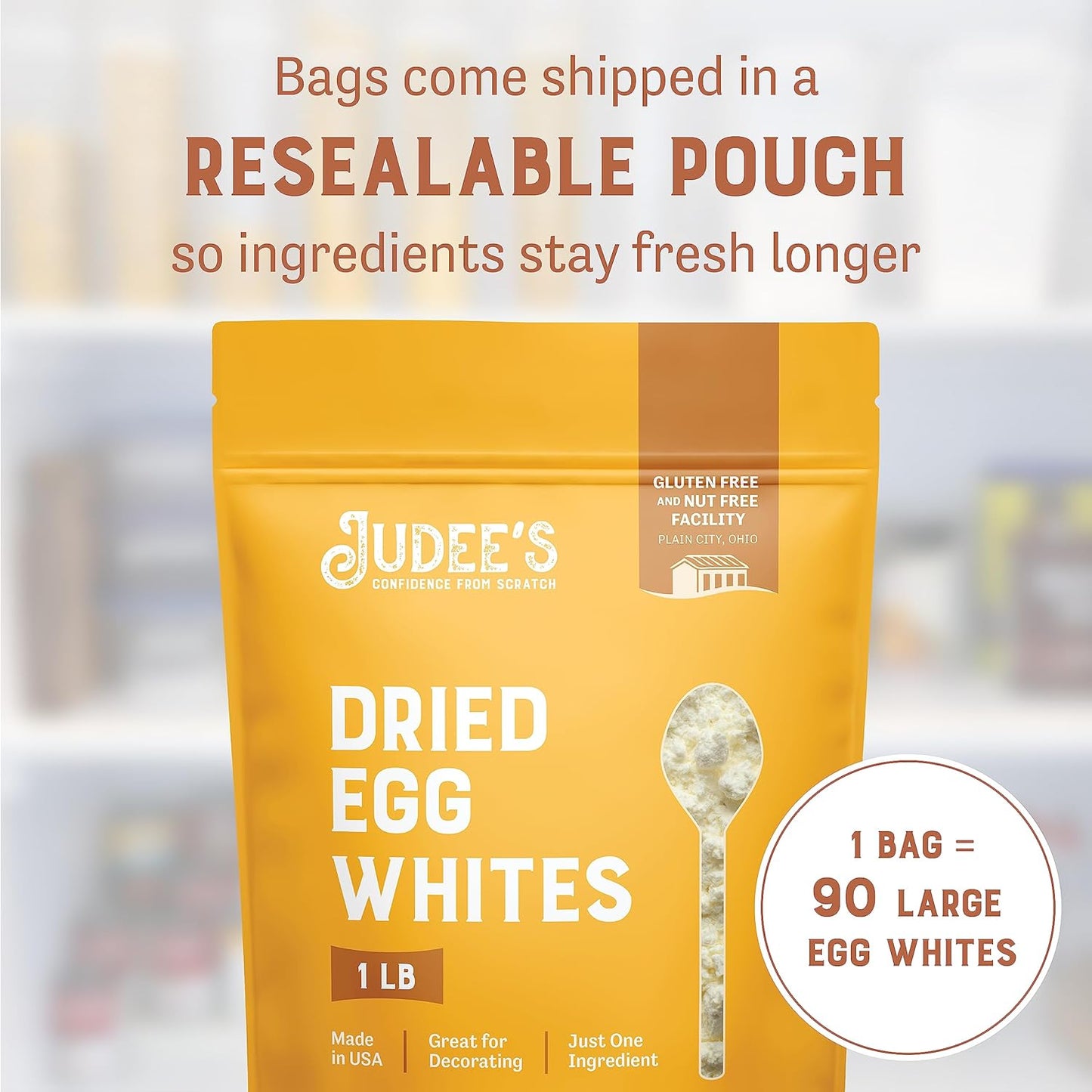 Judee’s Dried Egg White Powder 16 oz - Pasteurized - Delicious and 100% Gluten-Free - Great for Breakfast and Camping Meals - Use to Make Meringue, Royal Icing, and Shakes