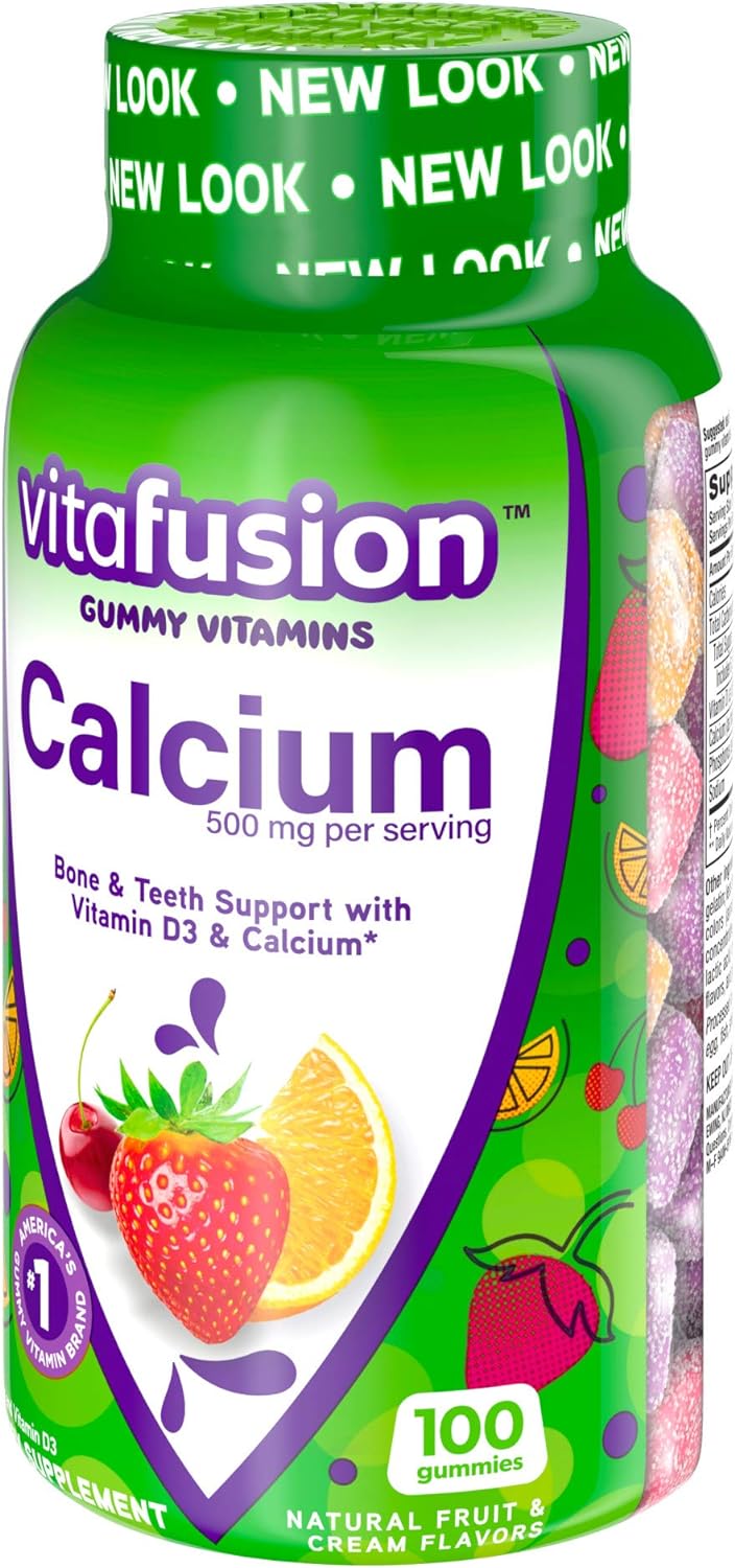 vitafusion Chewable Calcium Gummy Vitamins for Bone and Teeth Support, Fruit and Cream Flavored, America’s Number 1 Gummy Vitamin Brand, 50 Day Supply, 100 Count