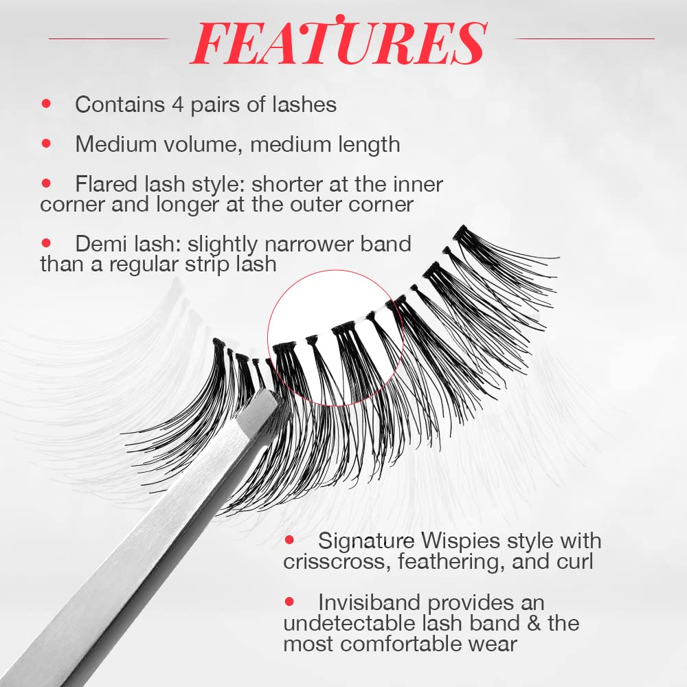 Ardell Demi Wispies False Eyelashes Black, Eye Make-Up Enhancement, Full Volume Strip Lashes - 4 pairs, 1 Pack