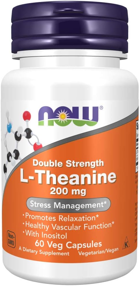 NOW Supplements, L-Theanine 200 mg with Inositol, Stress Management*, 60 Veg Capsules